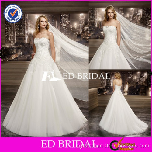 CE1432 New 2016 A Line Strapless Elegant Appliques Lace Description Of Wedding Dress